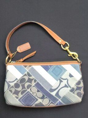 Coach Denim Patchwork Small Shoulder Bag Blue Tan B0873-12279 NWOT